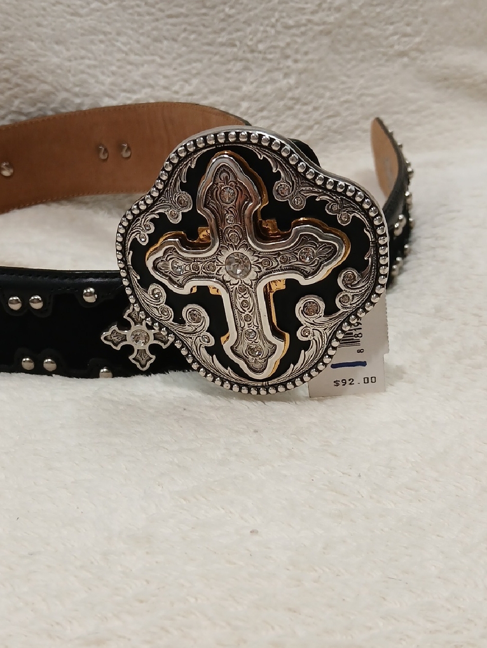 Justin Boots DeMedici Black Leather Cross Women's Belt Sz 30 NWT